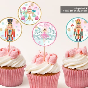 Nutcracker Cupcake toppers Sugar Plum fairy birthday party decoration land of sweets Cake toppers Printable Editable Download Chbir5 Chbab3
