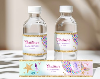 Mermaid Baby Shower Water Bottle Labels: Editable Printable Wraps Bab58
