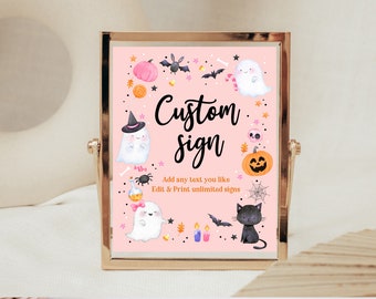Halloween custom sign Halloween Baby shower Birthday Table sign Decor Pink Ghost Girl Cute Digital Editable Printable Download Hab2 Haba4
