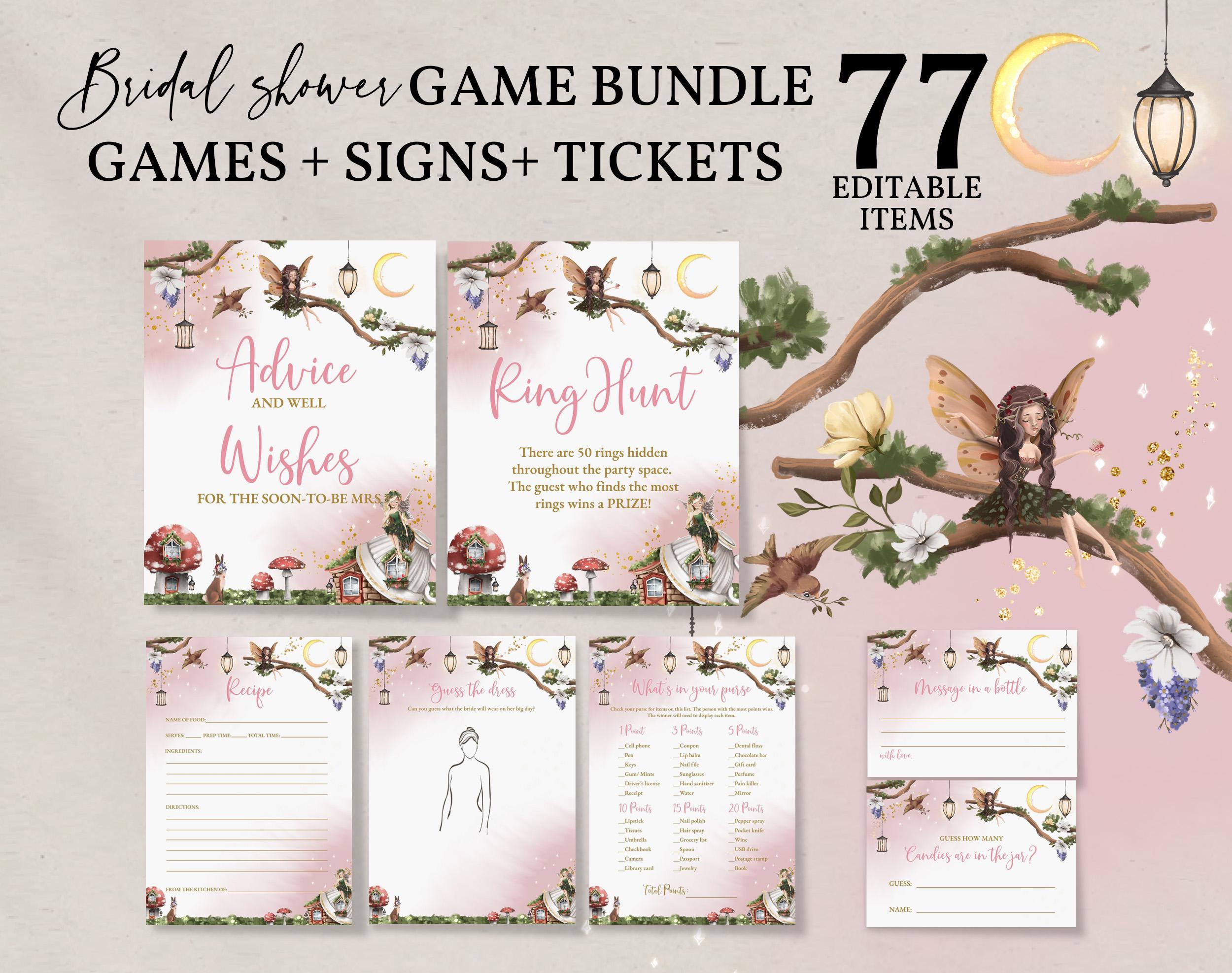 Fairy Bridal Shower Game Bundle Editable Floral Fairy Bridal Shower Game Pack Printable Enchanted Forest Rustic Garden Tea Party Bri32