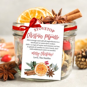 Etichetta regalo di Natale con pot-pourri da fornello, etichetta regalo per insegnanti, regalo per vicini, profumi natalizi, digitale, modificabile, stampabile, download, Cht19