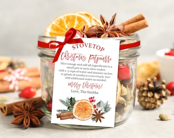 Stovetop Potpourri Christmas Gift Tag Teacher Gift Label Neighbor Gift Holiday Christmas Scents Digital Editable Printable Download Cht19