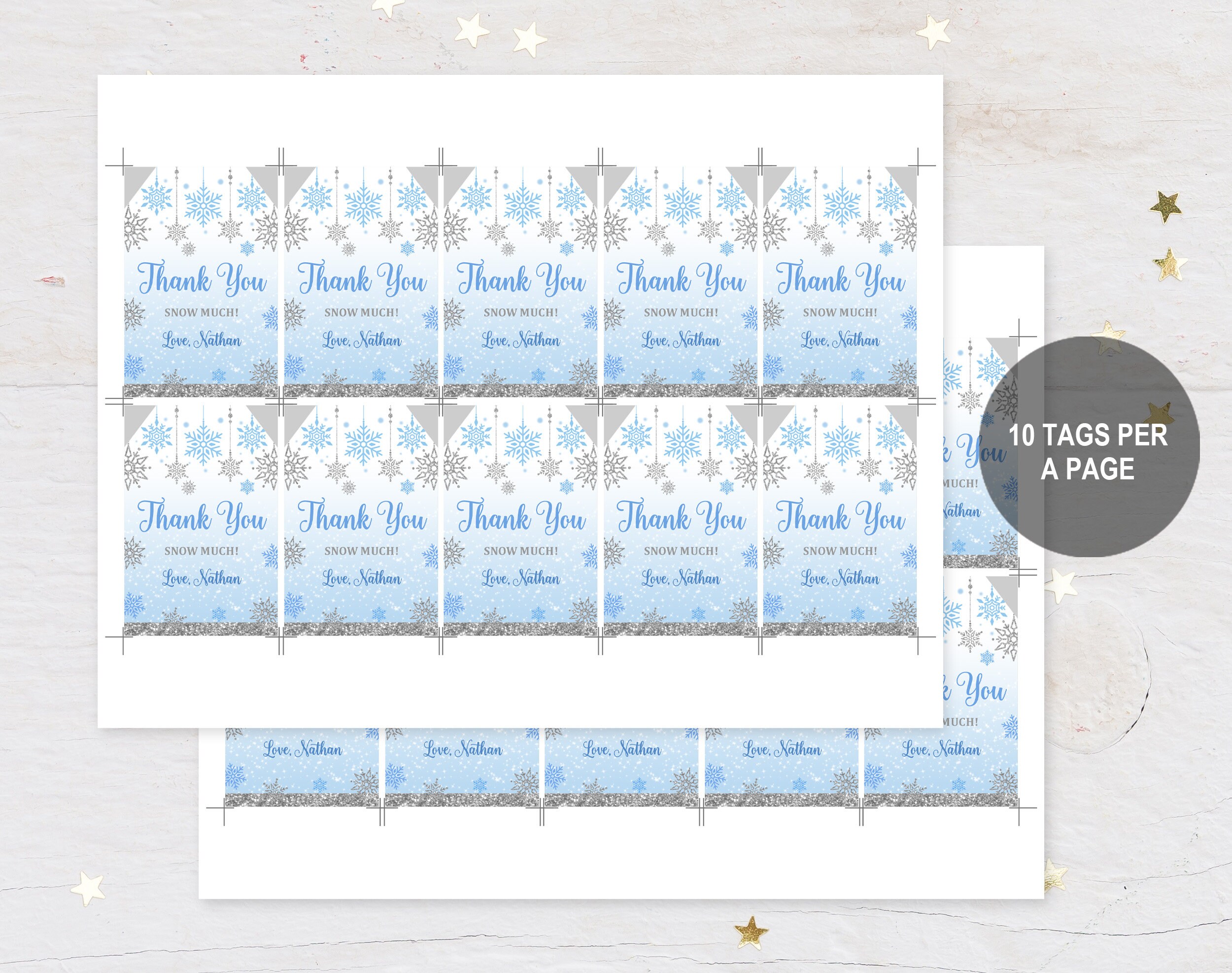 Winter Snowflake Birthday Thank You Favor Tags Template/ Thank | Etsy