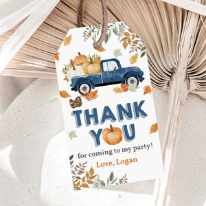 Kürbis Favor Tags Blauer Kürbis LKW Danke Tags Kleiner Kürbis Erster Geburtstag Junge 1