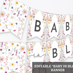 Baby in Bloom Banner Printable Editable Template Wildflower Baby Shower Pink Purple Floral Boho Garland Floral Decoration Spring Bab244
