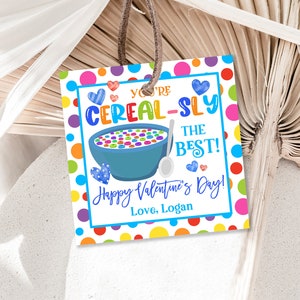 Valentine's Cereal Gift Tags Valentine Cerealsly Label Kids Preschool Daycare School Class Teacher Editable Printable Download Vat12