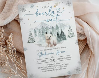 Baby Shower Invitation: Blue Polar Bear Winter Theme - Editable Printable Bab229