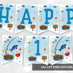 Gone Fishing Birthday Banner Printable Fish Banner the Big One First ...