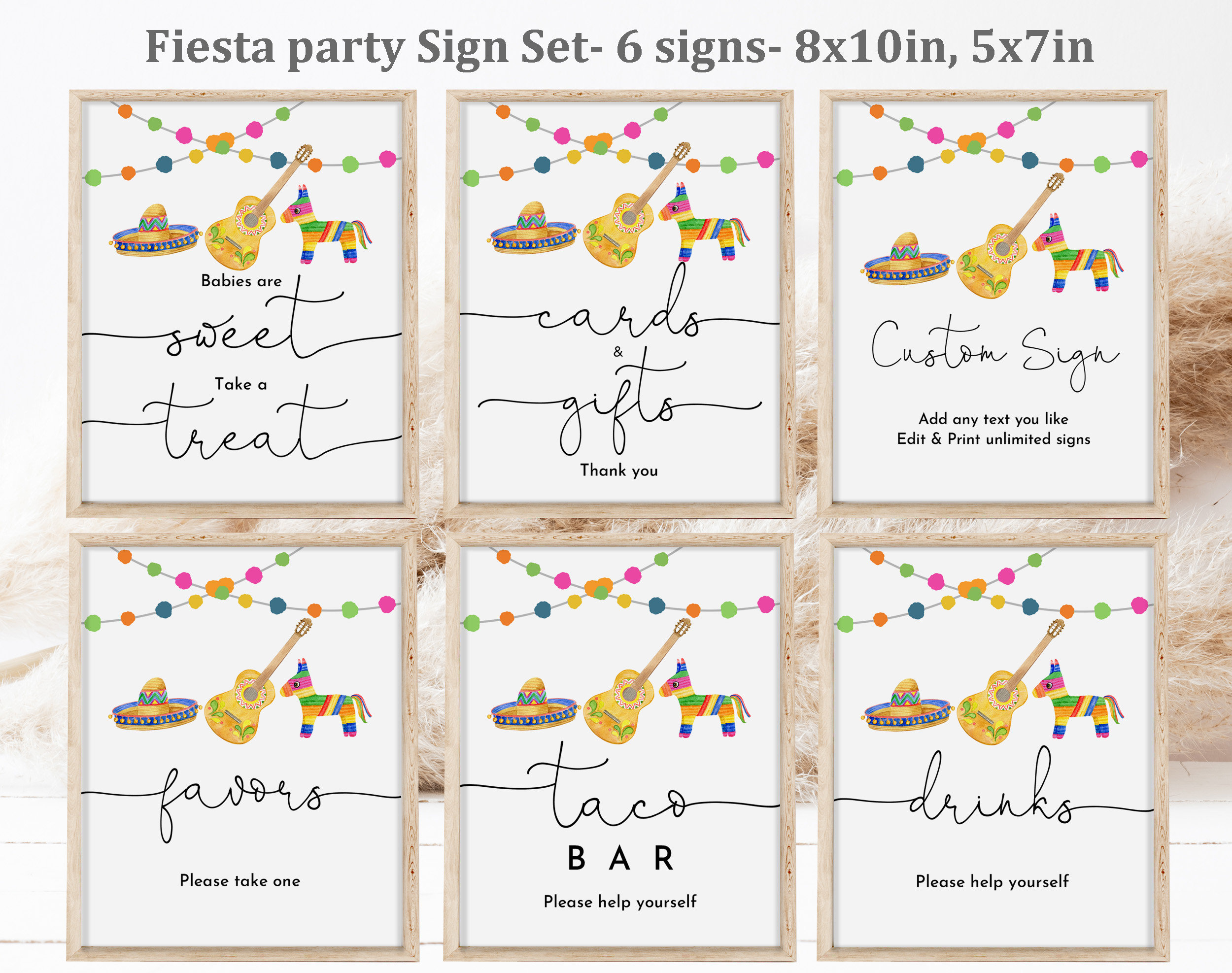Mexican Fiesta Birthday Sign Set Fiesta First Birthday table Decorations Editable Sign Bundle Cinco de mayo Custom sign Printable Bir331