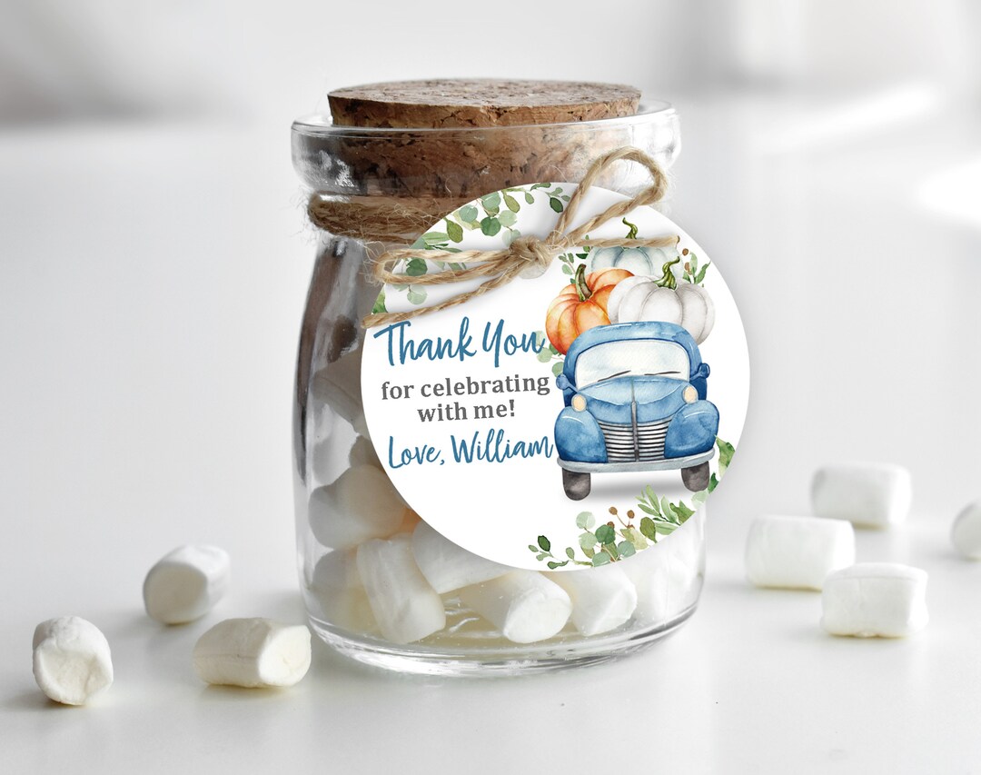 Blue Truck Pumpkin Round and Square Label Pumpkin Truck Birthday Favor ...