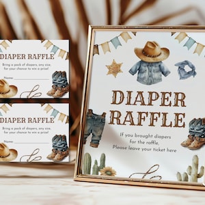 Kleines Cowboy-Windel-Verlosungszeichen und Los Wild-West-Babypartyspiel Bringen Sie eine Packung Windeln Boy Rustic Country Editable Printable Bab241