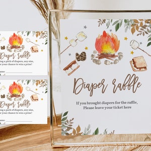 S&#39;more Diaper Raffle Sign S&#39;mores Baby Shower Fall Bonfire shower game Autumn boho Camping gender neutral Editable Printable Download Bab171