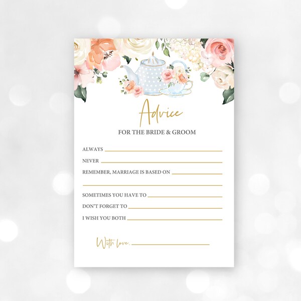 Tea party advice card  Bridal Shower Wish Advice Cards   EDITABLE, Download  Bri18