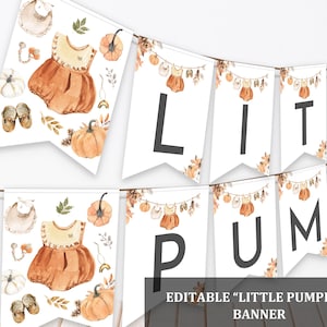 Fall Pumpkin Baby Shower Banner: Editable Clothes Garland, Printable PDF Bab291