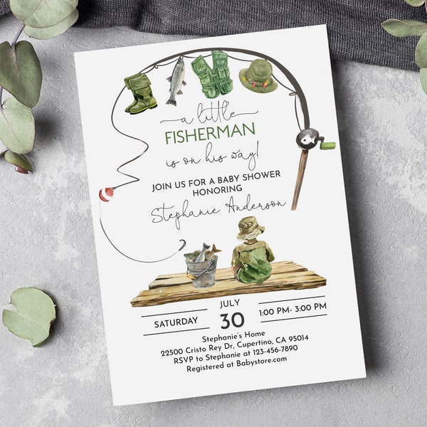 Fishing Baby Shower Invitation Fisherman is on the Way Baby Shower Invite Editable Fishing Invite Outdoors It's a boy Printable Bab281