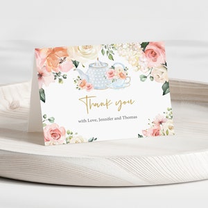 Theekransje Vrijgezellenfeest Bedankkaart Bewerkbare bruidsbrunch Bloemen high Tea Opvouwbaar Bedankkaart Tijd voor thee Bloemen afdrukbaar Bri18