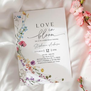 Love in Bloom Bridal Shower Invitation Editable Wildflower Bridal Shower Invite Template Printable Florals Boho Spring Shower Pink Bri43