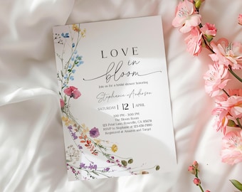 Bridal Shower Invitation: Boho Wildflower Florals (Editable, Printable Bri43)