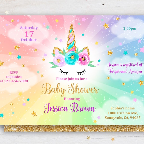 Unicorn Baby Shower Invitation Etsy