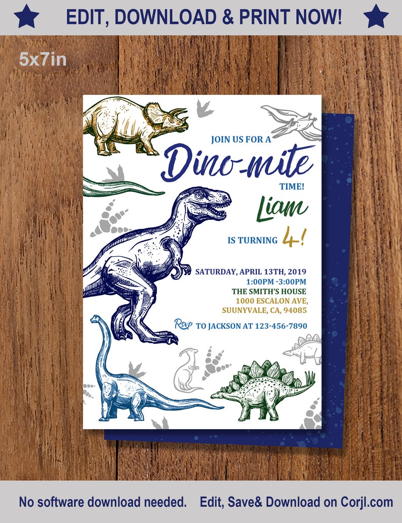Dinosaure Anniversaire Invitation Dino Party Inviter Jurassic Etsy France