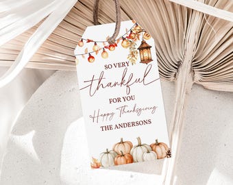 Thanksgiving-Geschenkanhänger: Boho-Herbstkürbis – Bearbeitbare Druckvorlage (Vat, Tgt13)