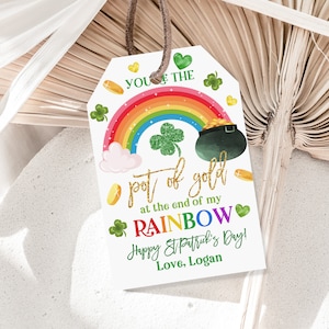 St. Patrick Day Gift Tag Rainbow gift Label Pot of gold Treasure Tag Kids Boy Girl Classroom School Printable Editable Download Spt7