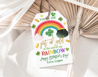 St. Patrick Day Gift Tag Rainbow gift Label Pot of gold Treasure Tag Kids Boy Girl Classroom School Printable Editable Download Spt7