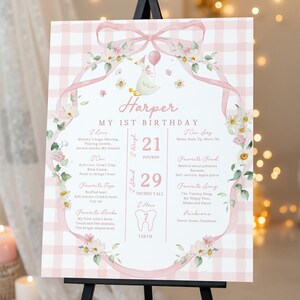 Birthday Milestone Sign: Silly Goose Theme, Pink Bow - Editable Canva File Bir608 image 1