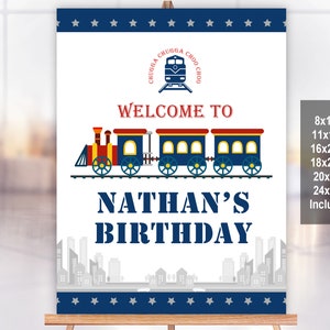 Train Birthday welcome sign  Size vary  EDITABLE  Download  Printable  Bir137