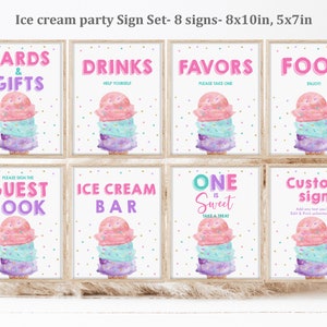 Ice Cream Birthday Sign Set - Pink Mint Purple Editable Printable Bir380