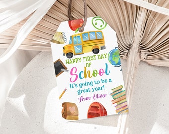 First day of school tag Back to school label School Gift Tag Kids Classroom Classmate Teacher Label Digital Editable Printable Download Bst7