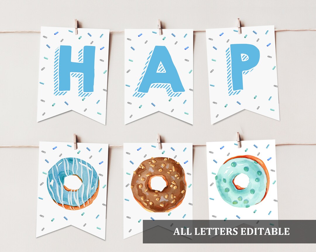 Donut Birthday Banner Happy Birthday Bunting Blue Boy 1st Birthday ...