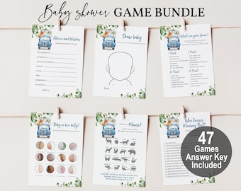 Pumpkin truck baby shower game Bundle Pumpkin Fall Autumn Game Pack Blue truck Baby shower activity Editable Printable Download Bab102