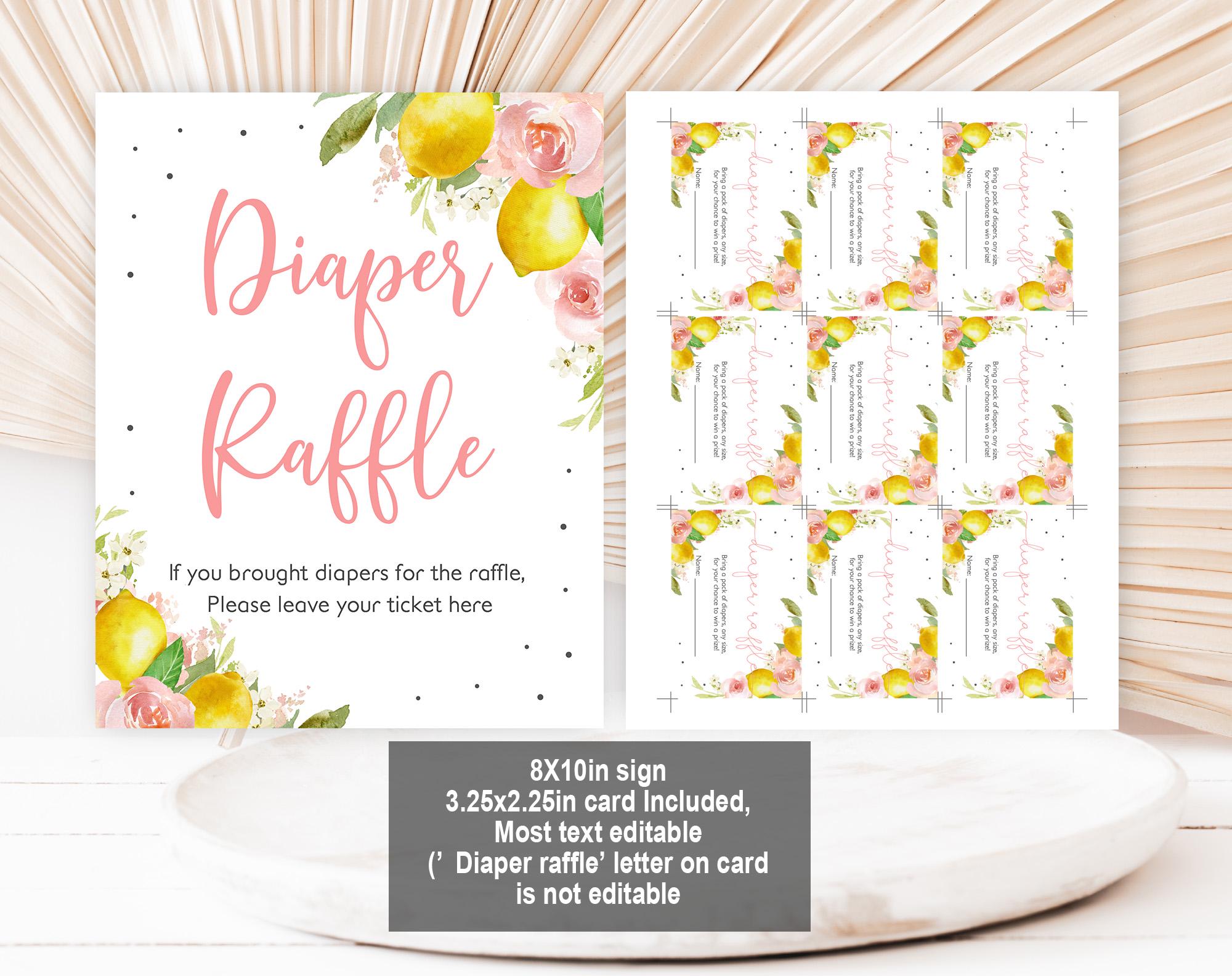 Pink Lemon Diaper Raffle Sign and Tickets: Editable Baby Shower Game ...