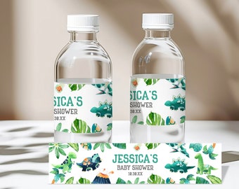 Dinosaur Baby Shower Water Labels, Editable Printable (Instant Download Bab96)