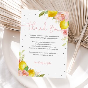 Bedankkaartje: Citroen Citrus Babyshower (Roze Bloemen, Bewerkbaar Bab189) afbeelding 6