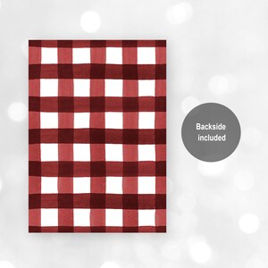 May include: Red and white gingham pattern with a watercolor effect. Backside included.