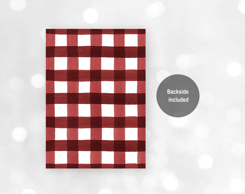 May include: Red and white gingham pattern with a watercolor effect. Backside included.