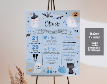 Halloween Milestone Sign: Blue Ghost Birthday Stats (Editable Poster) Hab3
