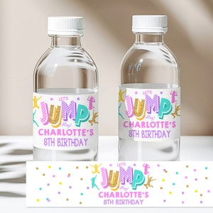 Etykieta na butelkę z wodą Jump Birthday Etykieta na upominek na trampolinę Jump Water Wrapper Etykieta na prezent na imprezę Bounce House Jump party Edytowalna Wersja do wydruku Pobierz Bir66