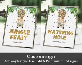 Jungle Animals Baby Shower Sign, Safari Theme (Editable Printable Bir297 Bab153)