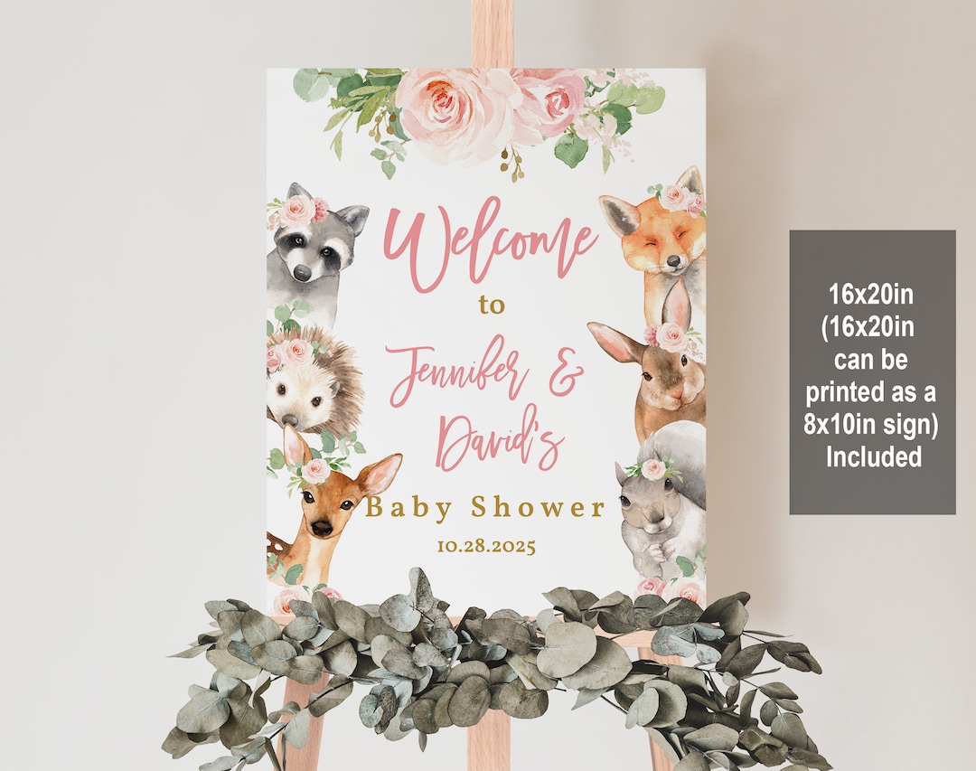 Woodland Baby Shower Welcome Sign Woodland Party Decor Forest Animals ...