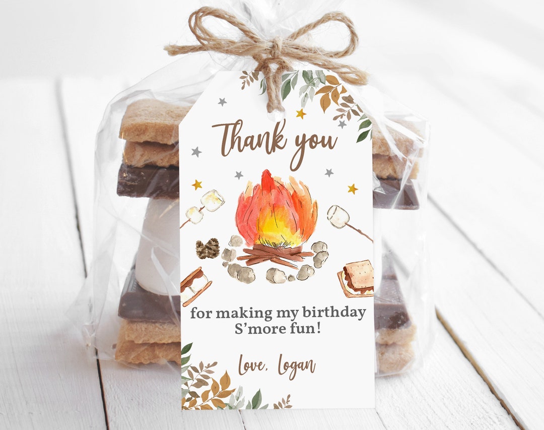 EDITABLE S'mores Birthday Thank You Tags S'mores Party Favor Tags Smore ...