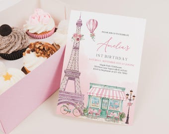 Paris Birthday Invitation - French Cafe Theme, Editable Template Bir591