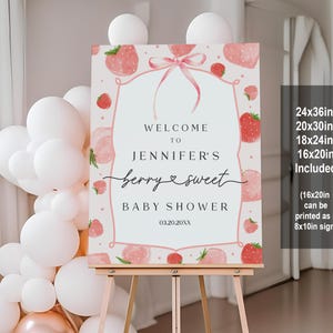 Erdbeere Baby Shower Willkommensschild Vorlage Editierbare Beere Süß Baby Willkommensschild Printable Willkommen Poster Dusche Dekoration Bab312