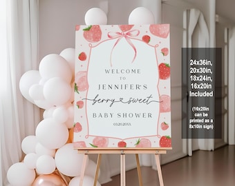 Baby Shower Welcome Sign: Strawberry Berry Sweet - Editable Digital Bab312