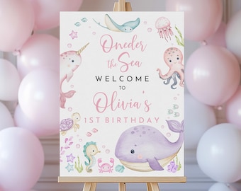 Birthday Welcome Sign: Under the Sea Ocean Animals - Editable Printable Bir463