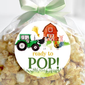 Tractor Ready to pop Sticker  Farm Baby Shower favor sticker, tag  Download  Bab9