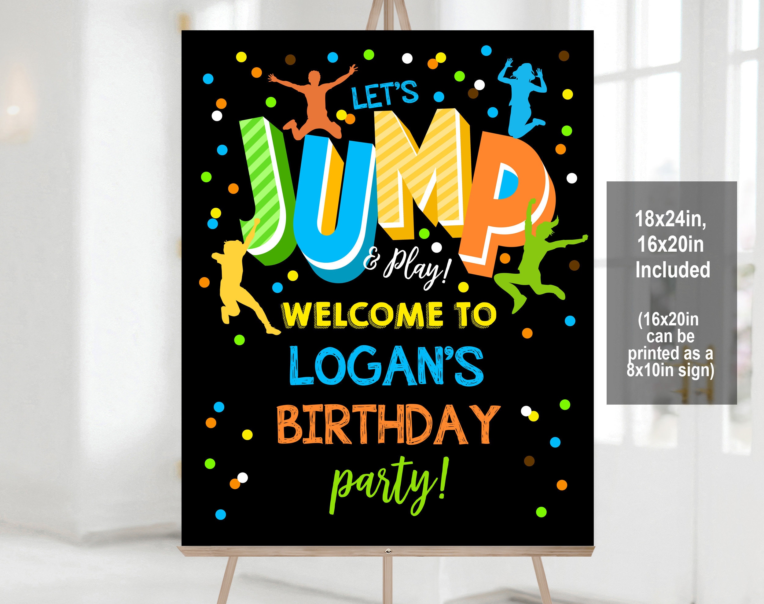 Segno di benvenuto per il compleanno di Jump, poster di benvenuto per la festa sul trampolino, decorazioni per la festa di Jump, modificabili, stampabili, digitali, scaricabili Bir65