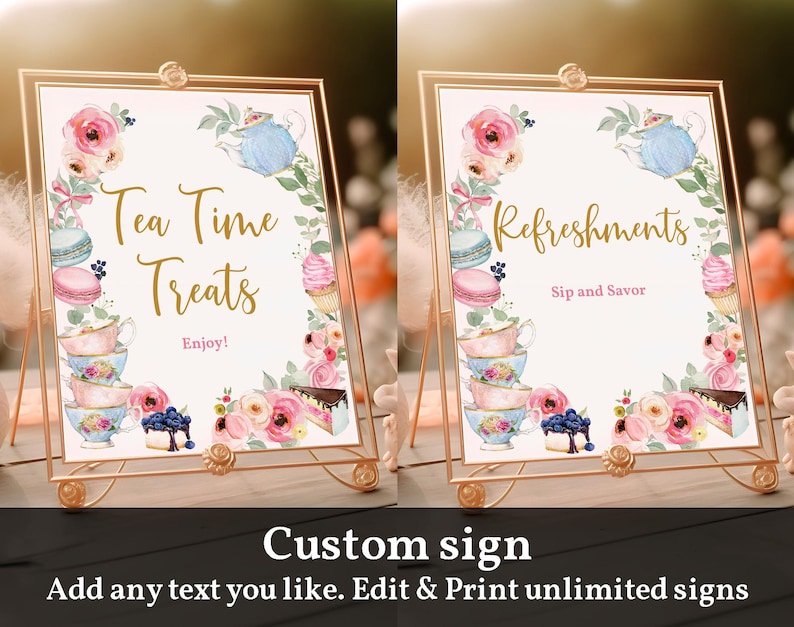 Tea Party Sign: Editable Pink Floral Design (birthday & Baby Shower ...